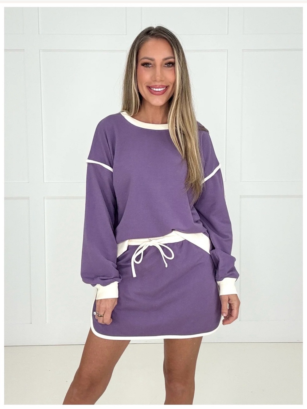 Zenana Purple Contrast-Trim Knit Skirt Skort Set TCU LSU Wildcats Ravens Vikings